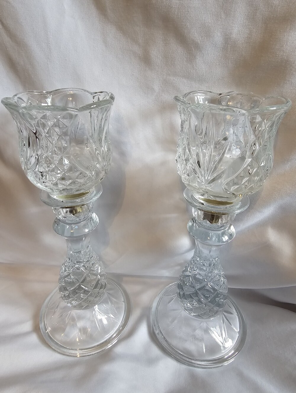 Vintage Clear Cut-Glass Candle Holders - Pair